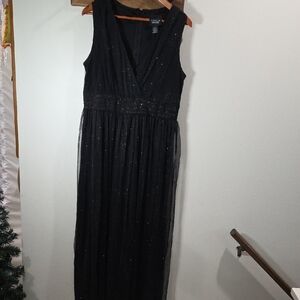 Lovely Grace Elegant Black Glitter Midi Dress